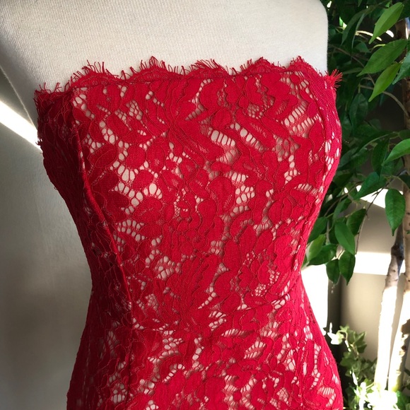 Lulu’s Maci Red Lace Strapless Mini Dress XS - Picture 12 of 16